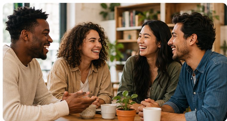 A diverse group enjoying a conversation together